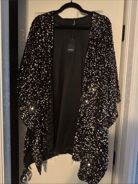 torrid Black Sequin Open-Front Poncho